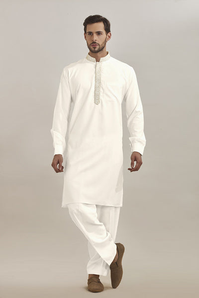 Cream Men's Kurta Indian Menswear Shalwar Suit - Asian Party Wear