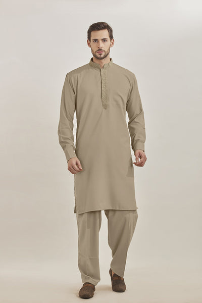 Atractive Beige Mens Kurta Shalwar Pakistani Menswear - Asian Party Wear