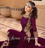 7101-A PLUM GLOSSY PARTY WEAR GEORGETTE DRESS - Asian Party Wear