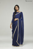 ZACS-729 NAVY BLUE CHIFFON CAPE STYLE DESIGNER SAREE - Asian Party Wear