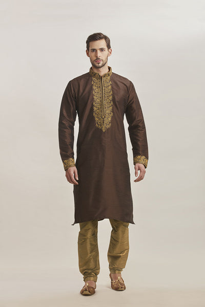 Copper Brown Indian Menswear Wedding Kurta Pajama - Asian Party Wear