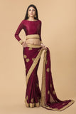 MAROON GEORGETTE SAREE WITH RICH GOLD BORDER - Asian Party Wear