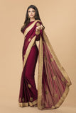 MAROON GEORGETTE SAREE WITH RICH GOLD BORDER - Asian Party Wear