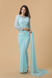 ZACS-701 SKY BLUE GEORGETTE NEW INDIAN OCCASIONAL WEAR SAREE - Asian Party Wear