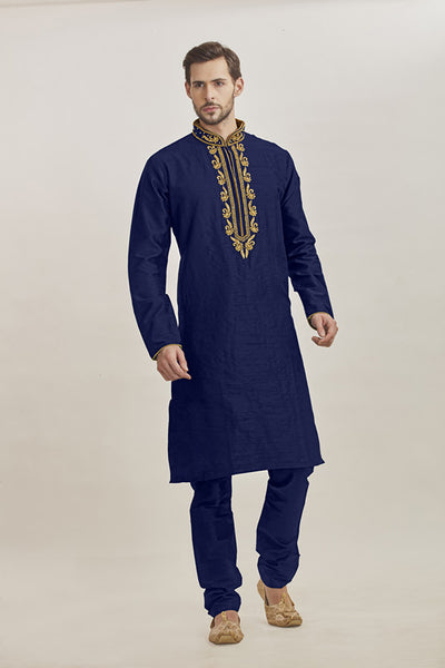 Blue Pakistani Men's Kurta Pajama Designer Menswear - Asian Party Wear