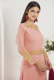 DUSTY PINK AND RED STRAIGHT SHIRT PARTY WEAR SUIT - Asian Party Wear