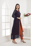 NAVY BLUE FRONT SLIT JACKET STYLE GEORGETTE READY MADE SUIT - Asian Party Wear