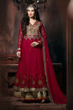 4301 RED "CELEBRITY ISSUE” FLOOR LENGTH EMBROIDERED ANARKALI SUIT - Asian Party Wear