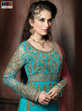 4302 SKY BLUE "CELEBRITY ISSUE” FLOOR LENGTH EMBROIDERED ANARKALI SUIT - Asian Party Wear