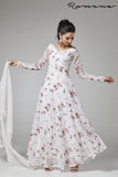 WHITE FLORAL LONG LENGTH READY MADE ANARKALI SUIT - Asian Party Wear