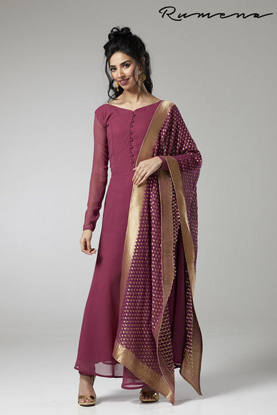 PLUM CIRCULAR FLARED READY MADE DRESS - Asian Party Wear