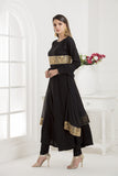 BLACK EID WEDDING PARTY DESIGNER FLARED SUIT - Asian Party Wear