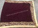 Plum Embroidered Winter Shawl in Micro Velvet - Asian Party Wear