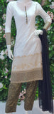 WHITE LINEN & GEORGETTE READYMADE PAKISTANI SALWAR SUIT - Asian Party Wear