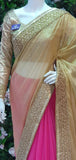 PINK & GOLD SHIMMERING WEDDING SAREE - Asian Party Wear