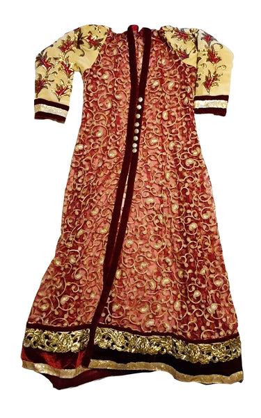 Maroon Velvet Embroidered Indian Designer Gown - Asian Party Wear