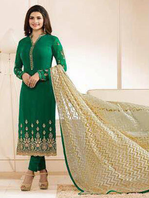 5556 GREEN KASEESH JANNAT EMBROIDERED GEORGETTE PRACHI DESAI STRAIGHT SALWAR SUIT - Asian Party Wear