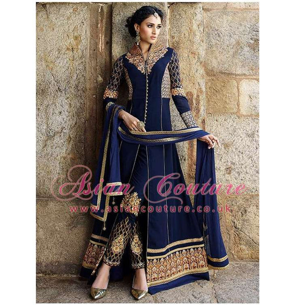 NAVY BLUE AAFREEN ADAA STYLISH ANARKALI SUIT (REPLICA) - Asian Party Wear