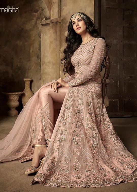 POWDERY BALLET PINK PREMIUM NET FRONT CUT PAKISTANI BRIDESMAID DRESS