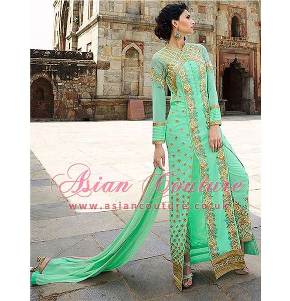 8002 LIME GREEN AAFREEN ADAA STYLISH ANARKALI SUIT (REPLICA) - Asian Party Wear