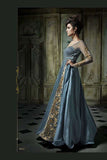 Blue With Orange Khwaab Aura wedding Anarkali Gown (KH-8011) - Asian Party Wear