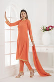 ORANGE SIMPLE STRAIGHT CUT DESIGNER READY MADE SUIT - Asian Party Wear