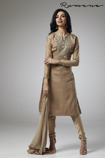 MOUSE COLOUR GEORGETTE STRAIGHT CUT CHURIDAR SUIT - Asian Party Wear