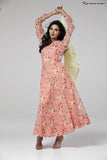 PEACH NOUGAT FLORAL PRINTED GEORGETTE READY MADE PARTY ANARKALI DESIGNER DRESS - Asian Party Wear