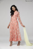 PEACH NOUGAT FLORAL PRINTED GEORGETTE READY MADE PARTY ANARKALI DESIGNER DRESS - Asian Party Wear