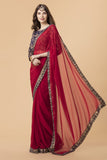 ZACS-700 RED GEORGETTE SAREE WITH BROCADE BLOUSE - Asian Party Wear