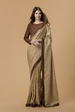 ZACS-726 BEIGE AND BROWN BANARSI SILK INDIAN WEDDING SAREE - Asian Party Wear