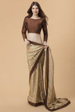 ZACS-726 BEIGE AND BROWN BANARSI SILK INDIAN WEDDING SAREE - Asian Party Wear