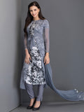 AC-26 GREY BELTED JACKET STYLE SHEER READY MADE DRESS - Asian Party Wear