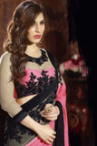 PINK AND BLACK INDIAN DESIGNER PARTY WEAR BOLLYWOOD SEMI STITCHED SAREE - Asian Party Wear