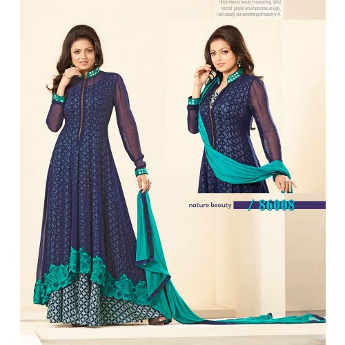 86008 BLUE NITYA GEORGETTE PARTY WEAR DESIGNER SUIT - Asian Party Wear