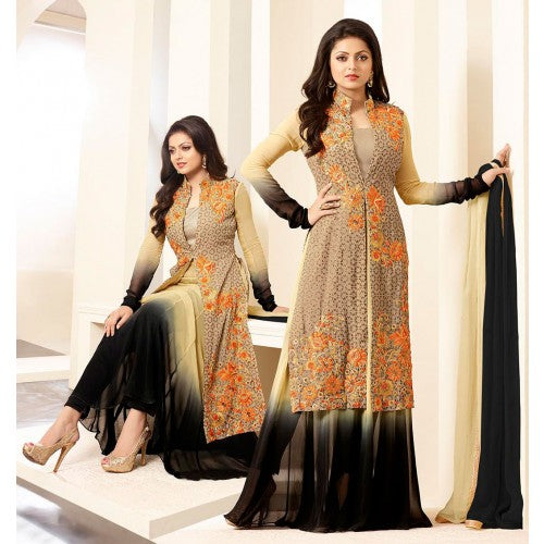 86009 BEIGE AND BLACK NITYA PARTY WEAR DESIGNER SUIT - Asian Party Wear