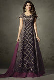 BLACK AND WINE INDIAN EMBELLISHED ANARKALI DRESS - Asian Party Wear