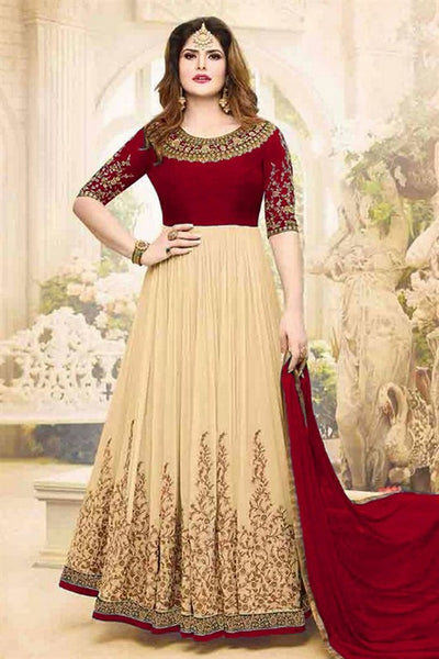 Zareen Kahn Red and Beige Anarkali Suit - Asian Party Wear