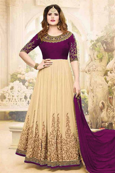 Zareen Kahn Purple and Beige Anarkali Wedding Suit - Asian Party Wear