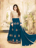 Zareen Kahn Beige and Teal Blue Anarkali Suit - Asian Party Wear