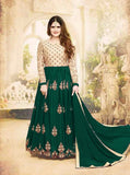 Zareen Kahn Beige and Green Royal Anarkali Wedding Wear Gown - Asian Party Wear