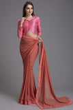 PEACH PAKISTANI FESTIVE WEAR SAREE - Asian Party Wear