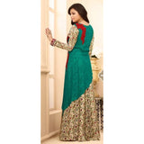 Emerald Green & Red Floral Dress - Asian Party Wear