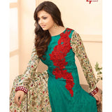 Emerald Green & Red Floral Dress - Asian Party Wear