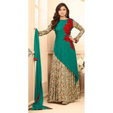 Emerald Green & Red Floral Dress - Asian Party Wear