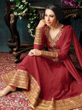 Maroon Indian Anarkali Frock Net & Georgette Dress - Asian Party Wear