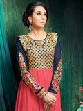 Blue & Pink Net & Georgette Anarkali Indian Designer Suit - Asian Party Wear