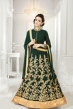 DARK GREEN FLOOR LENGTH ANARKALI GOWN - Asian Party Wear