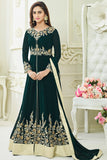 PEACOCK GREEN  JACKET STYLE ANARKALI GOWN - Asian Party Wear