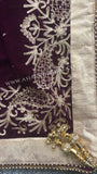 Plum Embroidered Winter Shawl in Micro Velvet - Asian Party Wear